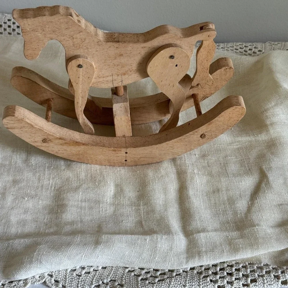 Vintage Handcrafted Wooden Rocking Horse Articulated Moving Legs Natural Wood